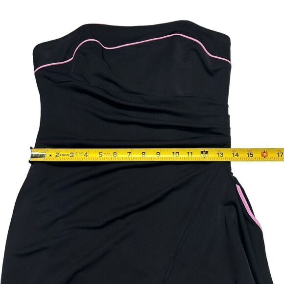 90’s Vintage Betsy and Adam Black Strapless Dress Pink Accent Asymmetrical Knee - Picture 9 of 10
